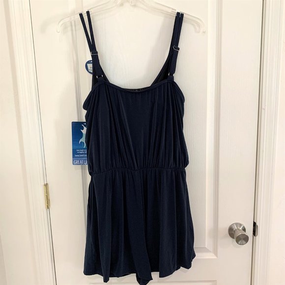 Great Lengths Blouson Romper Swimsuit Tummy Control Long Torso Navy Blue Size 20 - Picture 5 of 9